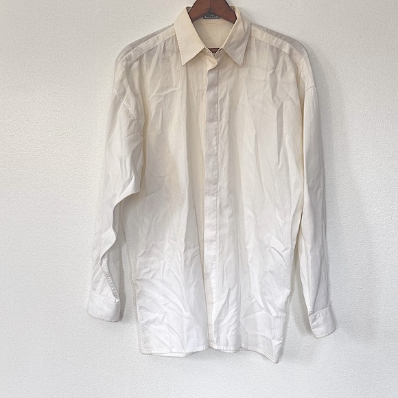 Gianni Versace Vintage Greca Pattern Minimalist White Shirt Long Sleeves Sz 44 - Picture 2 of 16